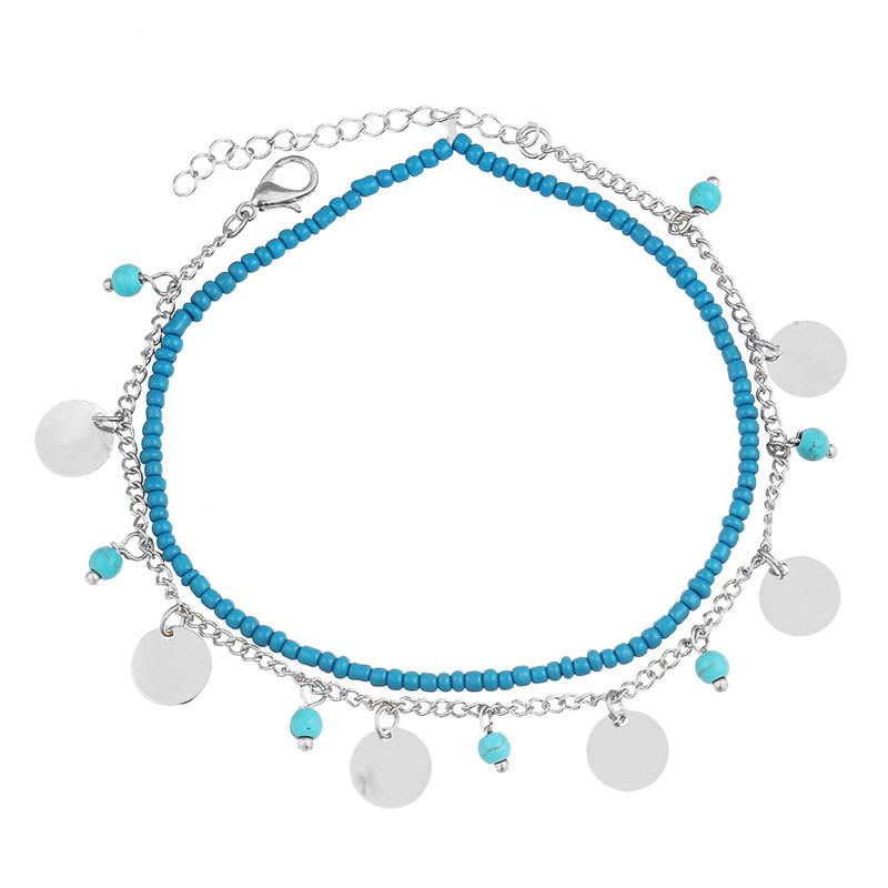Bohemian Women\'s Anklet Summer Beach Multilayer Blue Bead