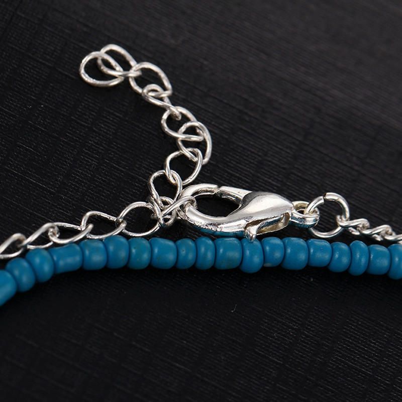 Bohemian Women\'s Anklet Summer Beach Multilayer Blue Bead