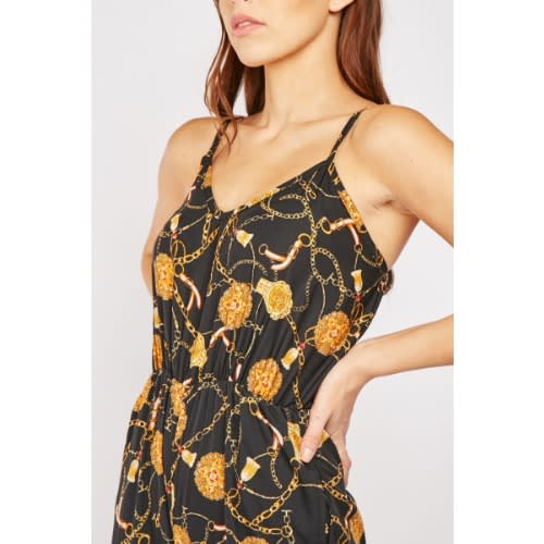 Vintage Chain Scarf Print Jumpsuit