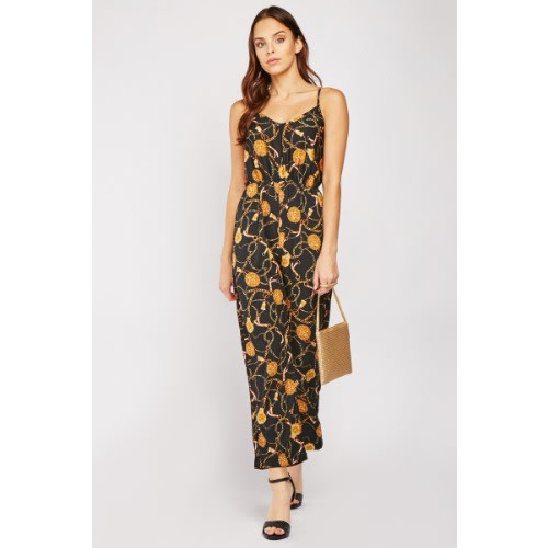 Vintage Chain Scarf Print Jumpsuit