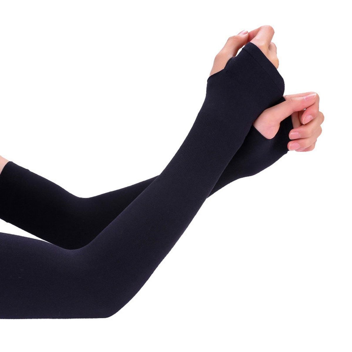 Sunshield Arm Sleeves Ice Silk Thumbhole Design Unisex for Cycling Black