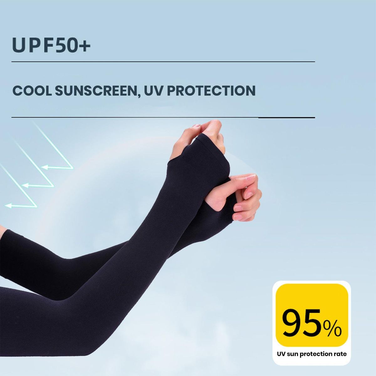 Sunshield Arm Sleeves Ice Silk Thumbhole Design Unisex for Cycling Black
