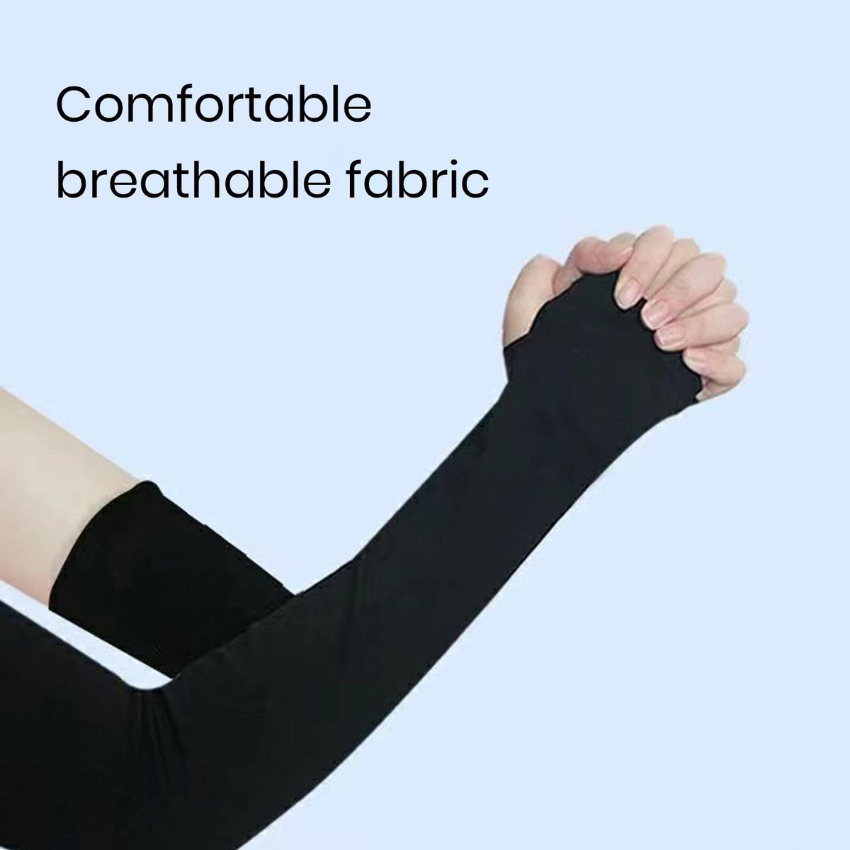 Sunshield Arm Sleeves Ice Silk Thumbhole Design Unisex for Cycling Black