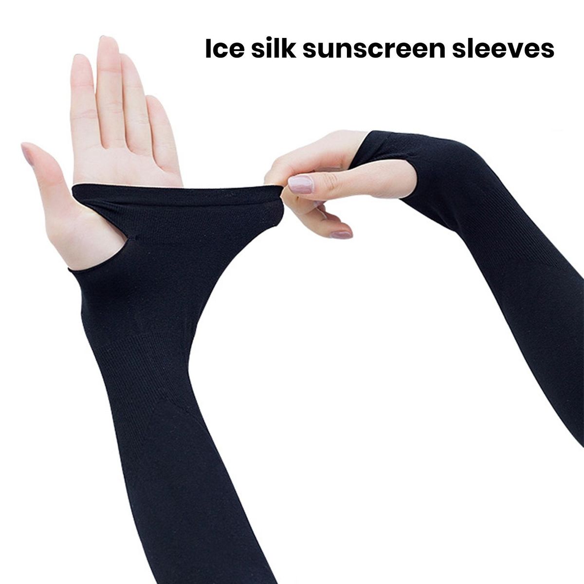 Sunshield Arm Sleeves Ice Silk Thumbhole Design Unisex for Cycling Black