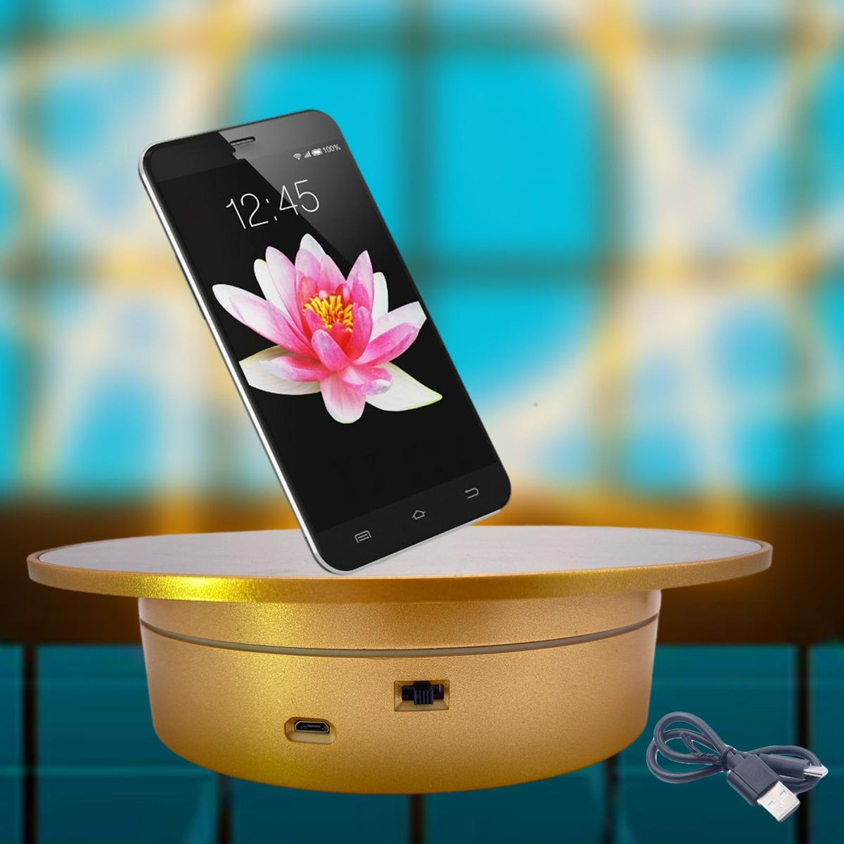 Motorized Rotating Turntable Display Stand Golden