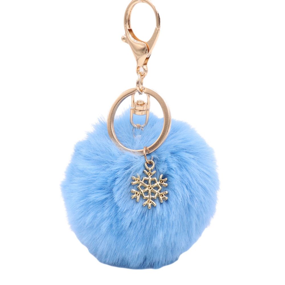 Snowflake Fluffy Pompom Ball Key Chain Ring Holder Car-Blue