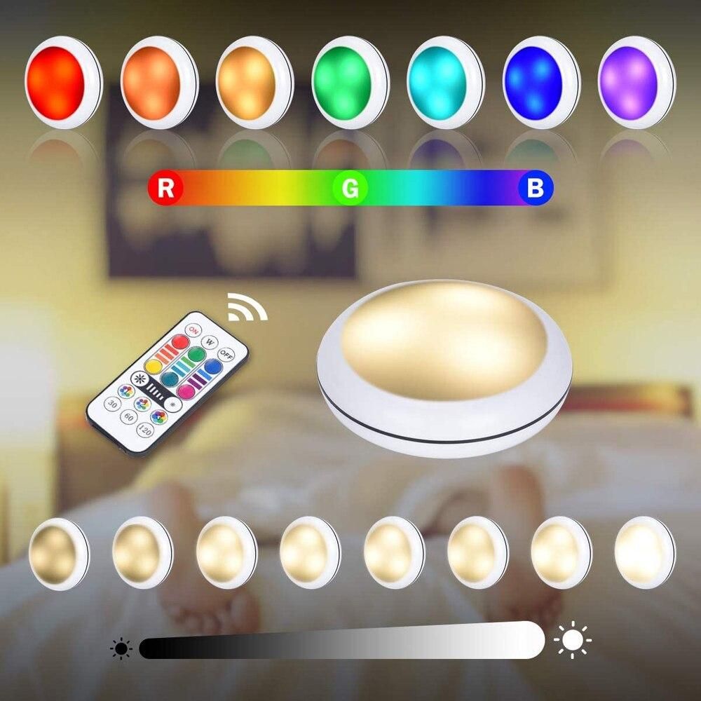 USB Rechangeable RGBW LED Cabinet Light Puck Lamp 16 Colors Timmer Remote Under Shelf Kitchen Counter Lighting