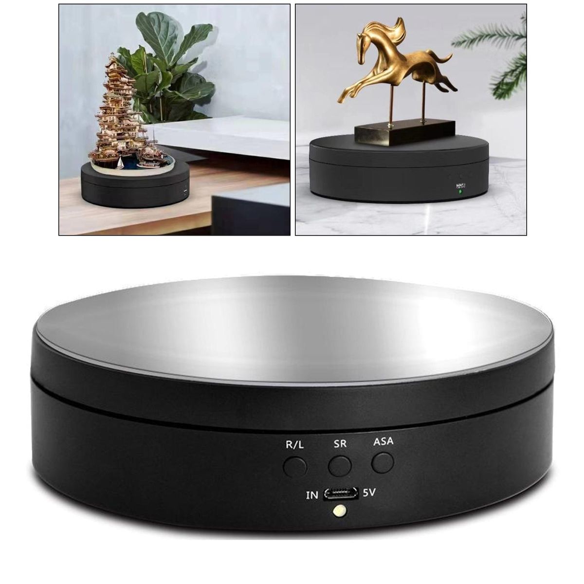 Electric 360° Rotating Display Stand Mirrored Black