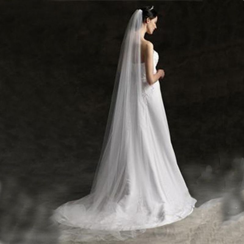 Single Layer Women White Trailing Long Wedding Veil