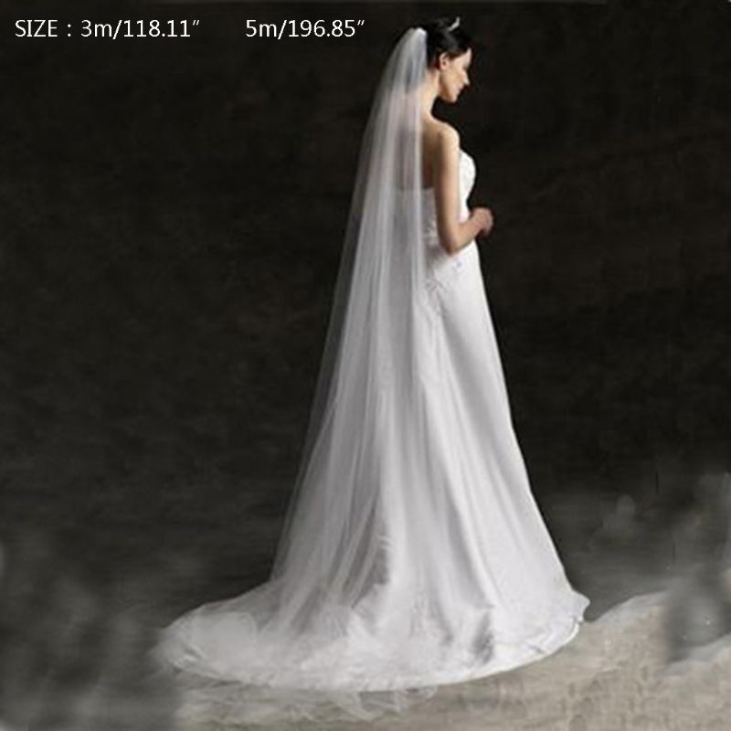 Single Layer Women White Trailing Long Wedding Veil