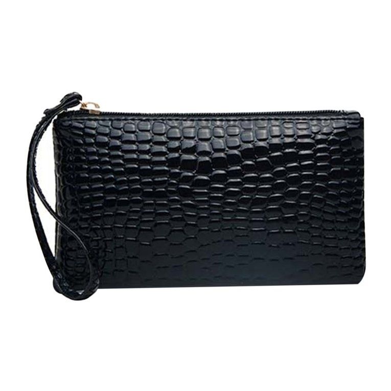 UJ Crocodile Pattern Women Wallet Purse Card Phone Holder Makeup Bag Handbag-black