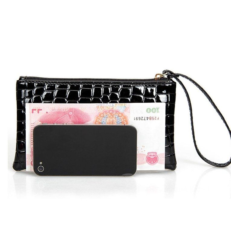 UJ Crocodile Pattern Women Wallet Purse Card Phone Holder Makeup Bag Handbag-black