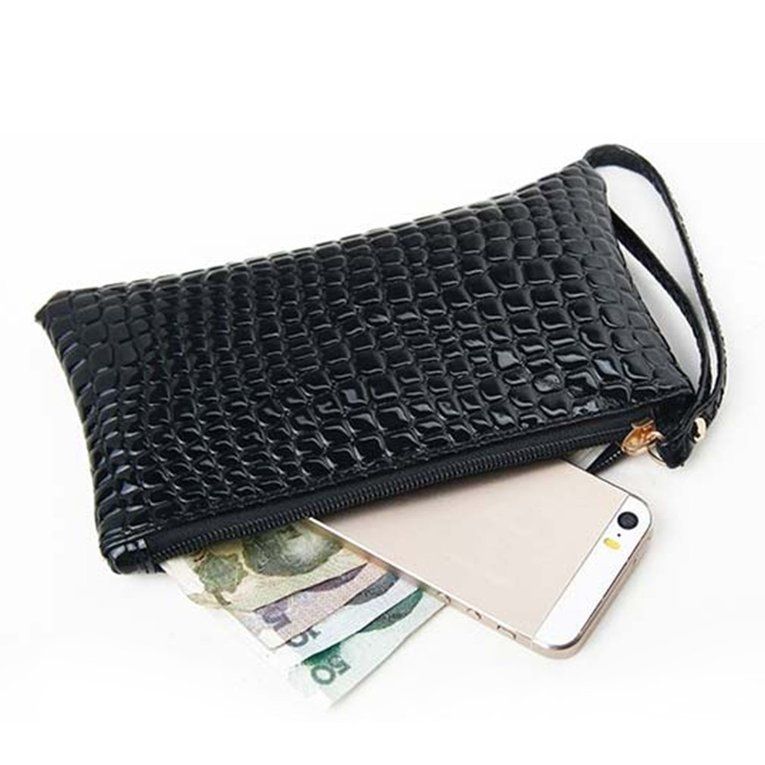 UJ Crocodile Pattern Women Wallet Purse Card Phone Holder Makeup Bag Handbag-black