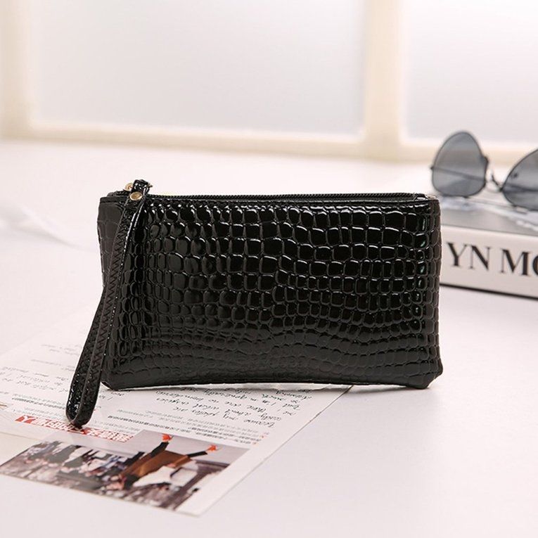 UJ Crocodile Pattern Women Wallet Purse Card Phone Holder Makeup Bag Handbag-black