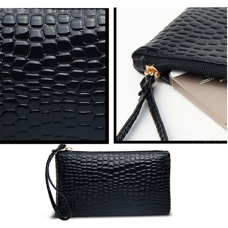 UJ Crocodile Pattern Women Wallet Purse Card Phone Holder Makeup Bag Handbag-black