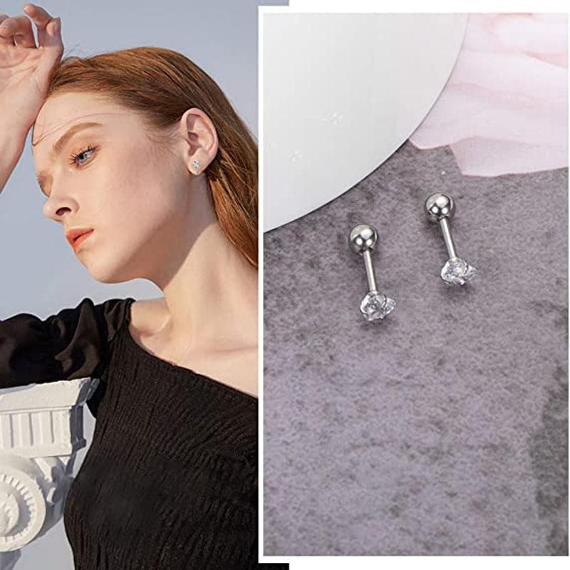 12 Pairs Shiny Zirconia Cartilage Stud Earring Tragus Helix Piercing Barbell Star Heart Ball Cartilage Earrings Set for Women