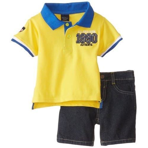 Baby Boys' Pique Polo and Denim Short Set - Multicolour