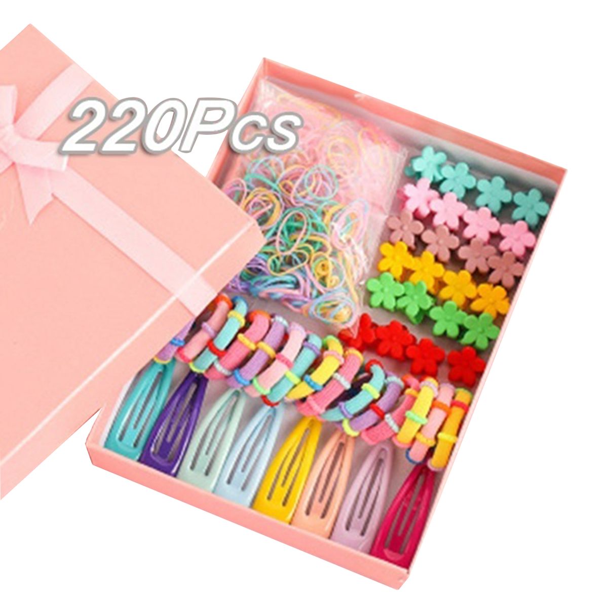 220Pcs Candy Color Kids Girls Hairpin Clip Rope-Multicolor