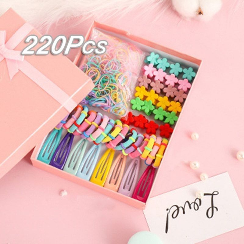 220Pcs Candy Color Kids Girls Hairpin Clip Rope-Multicolor