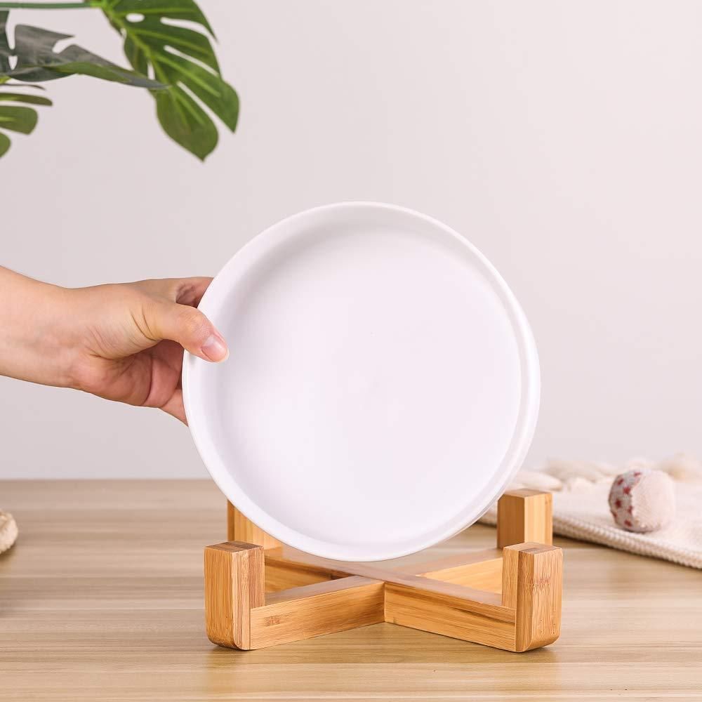 Cat Bowls, Kitten Bowl for Food and Water, Raised Ceramic Cat Food Bowl to Protect Pet' Spine, with Wood Stand (White)