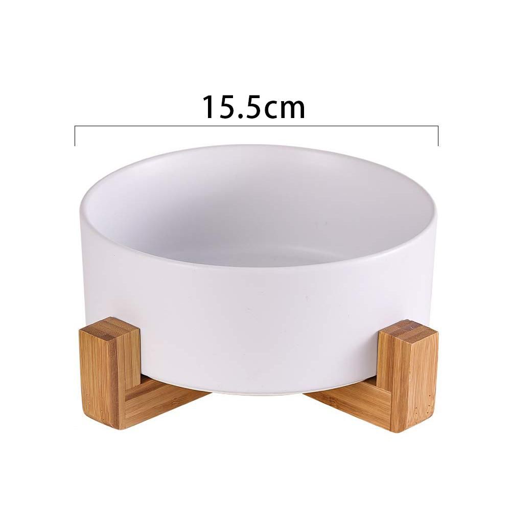Cat Bowls, Kitten Bowl for Food and Water, Raised Ceramic Cat Food Bowl to Protect Pet' Spine, with Wood Stand (White)