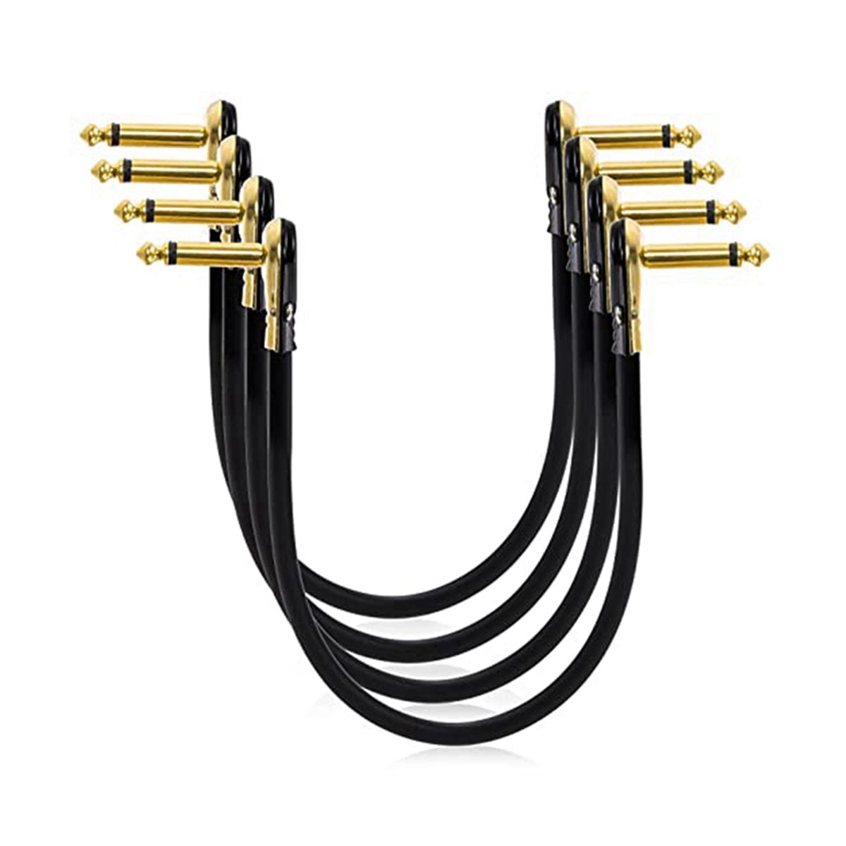 4 Pack 12 Inch Guitar Patch Cables, Right Angle Golden