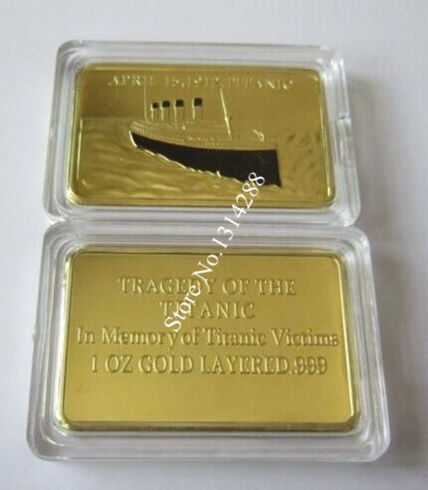 1pcs Lot 1912 TITANIC Boat Ship 1oz Bar Of 24Kt Gold Plate