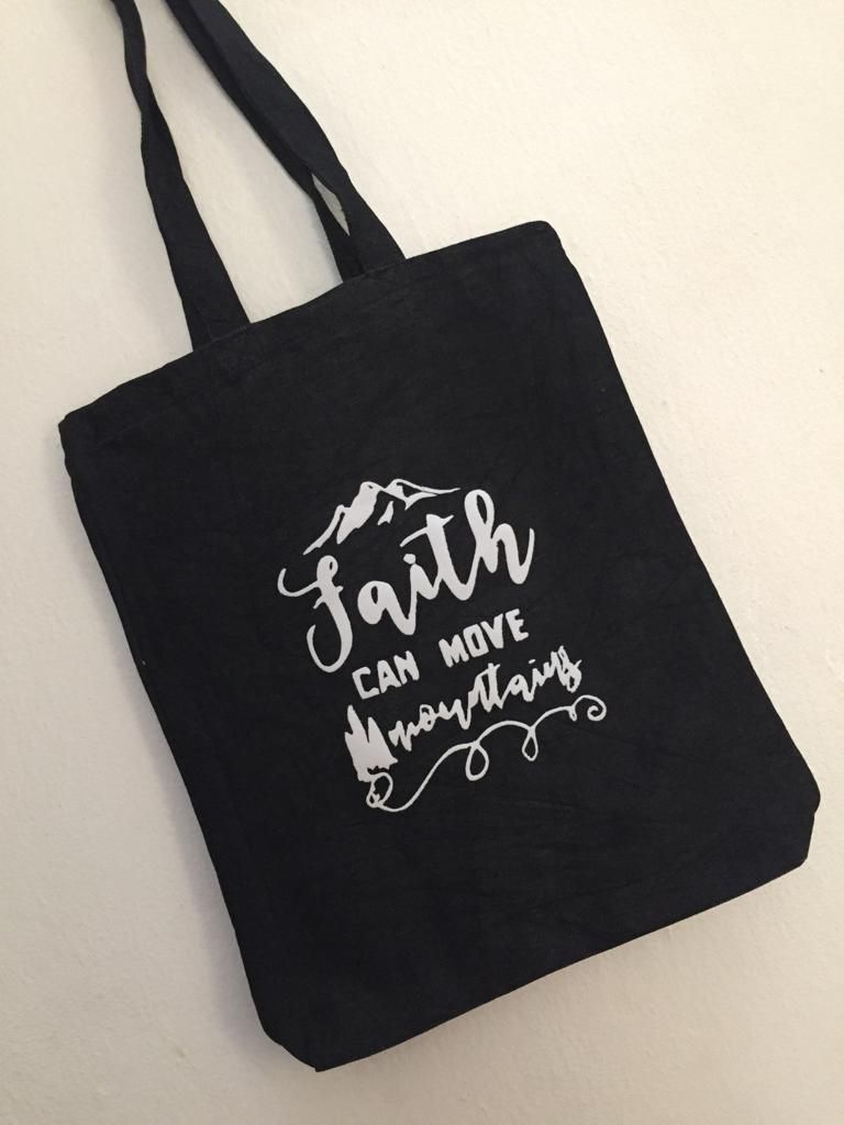 Faith Can Move Mountains Design Unisex Tote Bag - Black