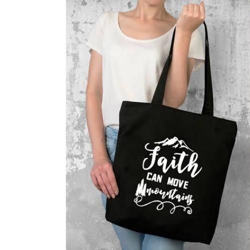 Faith Can Move Mountains Design Unisex Tote Bag - Black