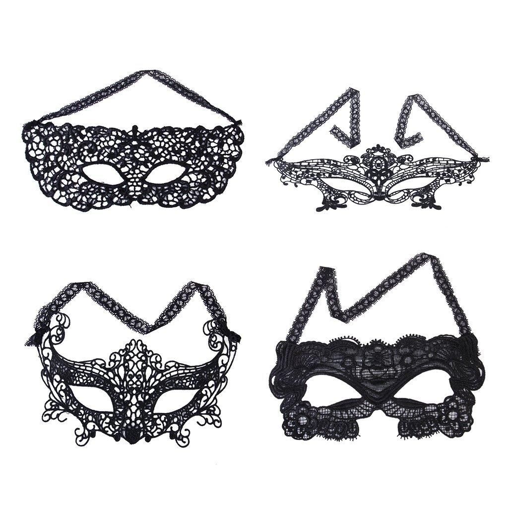 4pcs Eye Lace Masks for Masquerade Costume Party - Black