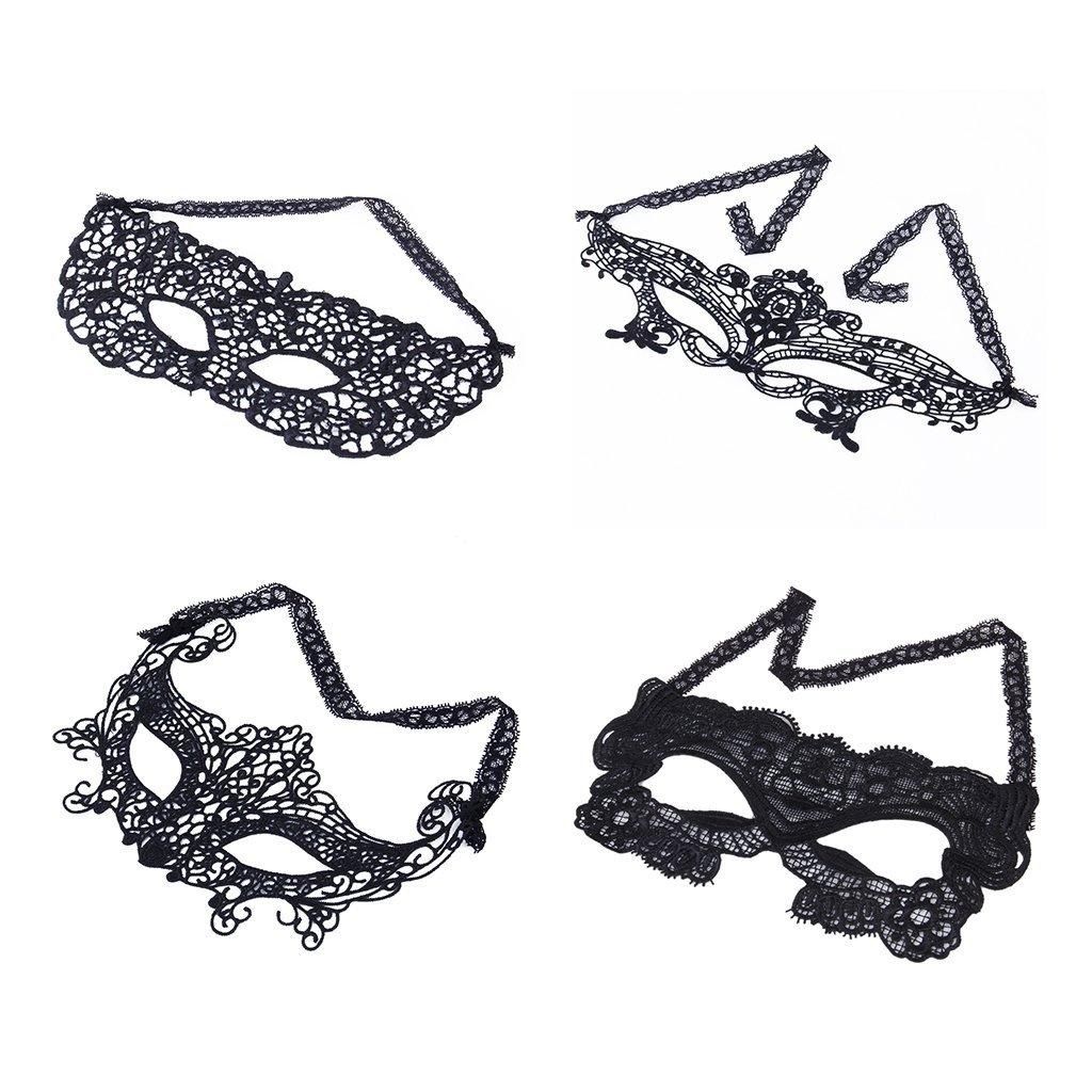 4pcs Eye Lace Masks for Masquerade Costume Party - Black