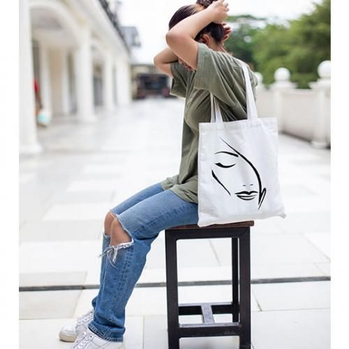 Face Design Fashion Unisex Tote Bag - White