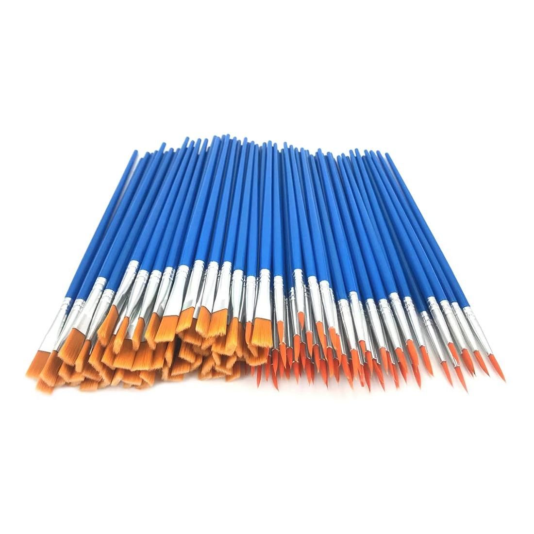 120 Pcs Flat and Round Paint Brushes Set,Pointed Flat Nylon