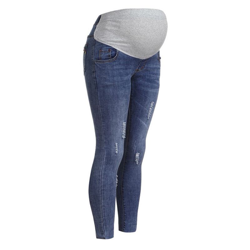 Autumn Ladies Maternity Jeans Slim-fit Pants For Pregnant Women Pocket Elastic