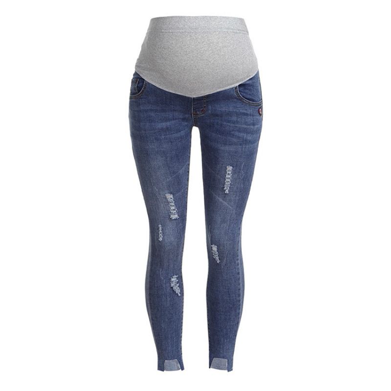 Autumn Ladies Maternity Jeans Slim-fit Pants For Pregnant Women Pocket Elastic