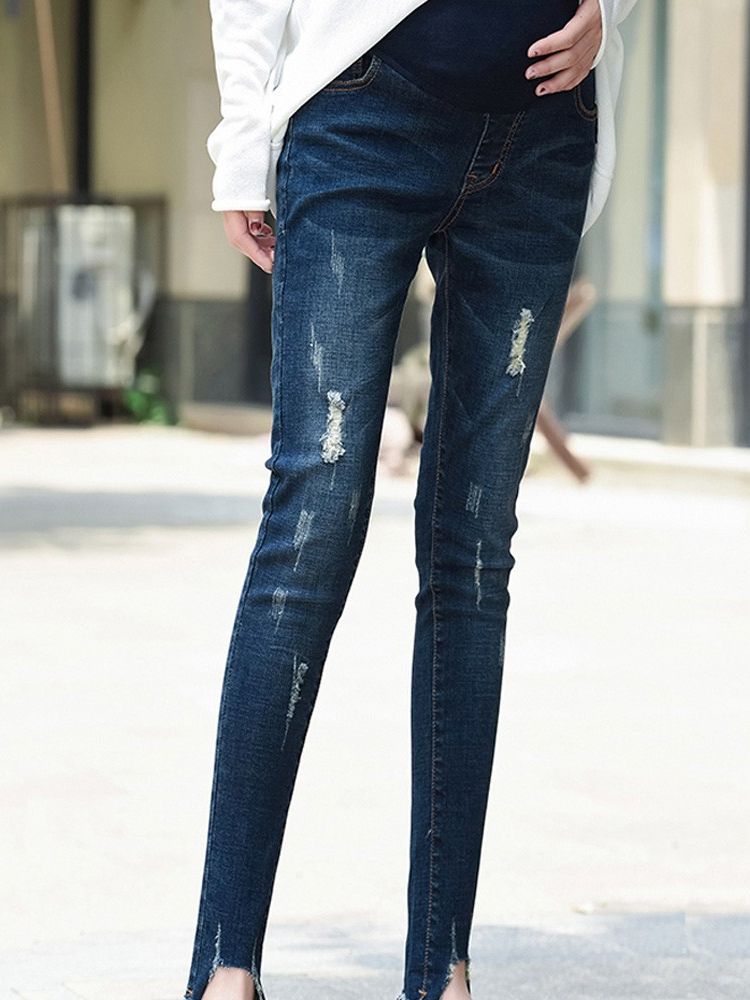 Autumn Ladies Maternity Jeans Slim-fit Pants For Pregnant Women Pocket Elastic