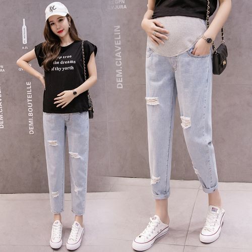 Spring And Summer Thin Denim Pregnant Women Jeans Eight-quarter Jeans Daddy