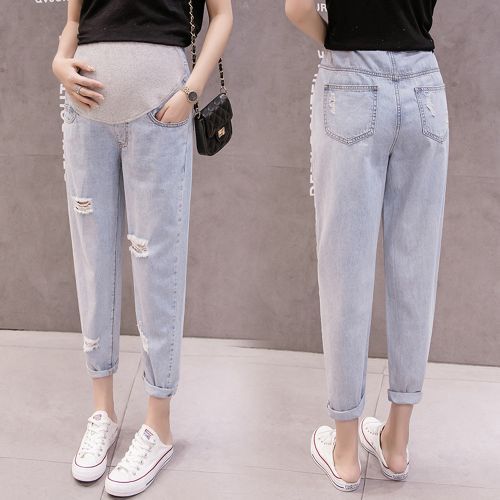 Spring And Summer Thin Denim Pregnant Women Jeans Eight-quarter Jeans Daddy