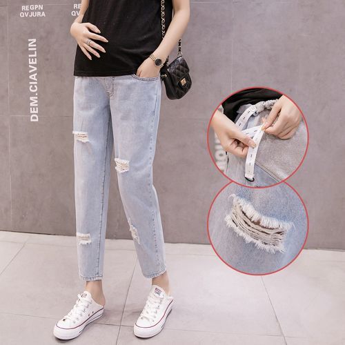 Spring And Summer Thin Denim Pregnant Women Jeans Eight-quarter Jeans Daddy