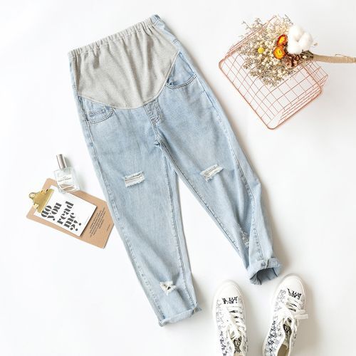 Spring And Summer Thin Denim Pregnant Women Jeans Eight-quarter Jeans Daddy