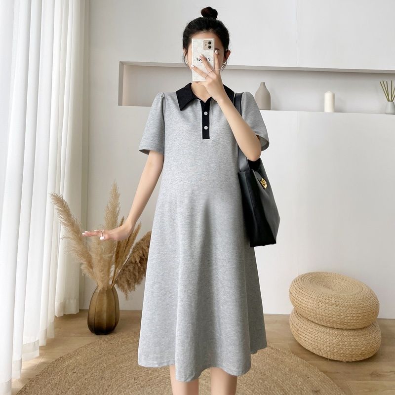Lapel Mid Length Maternity Dress