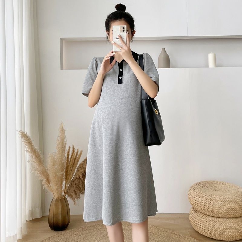 Lapel Mid Length Maternity Dress