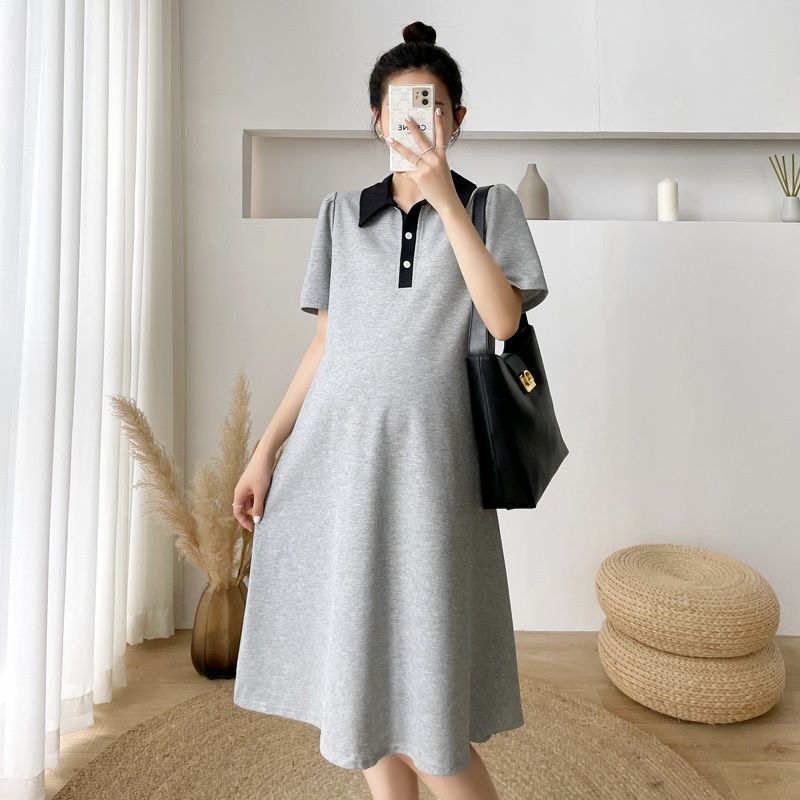 Lapel Mid Length Maternity Dress