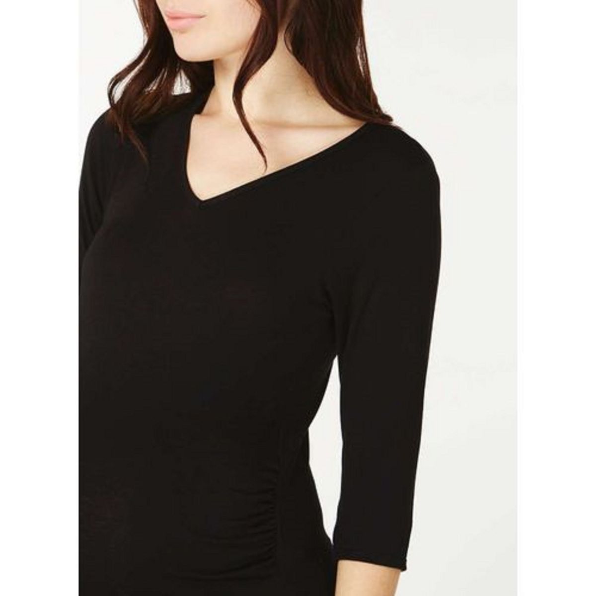 U0034 - V-neckline Half Sleeves Black Maternity Dress