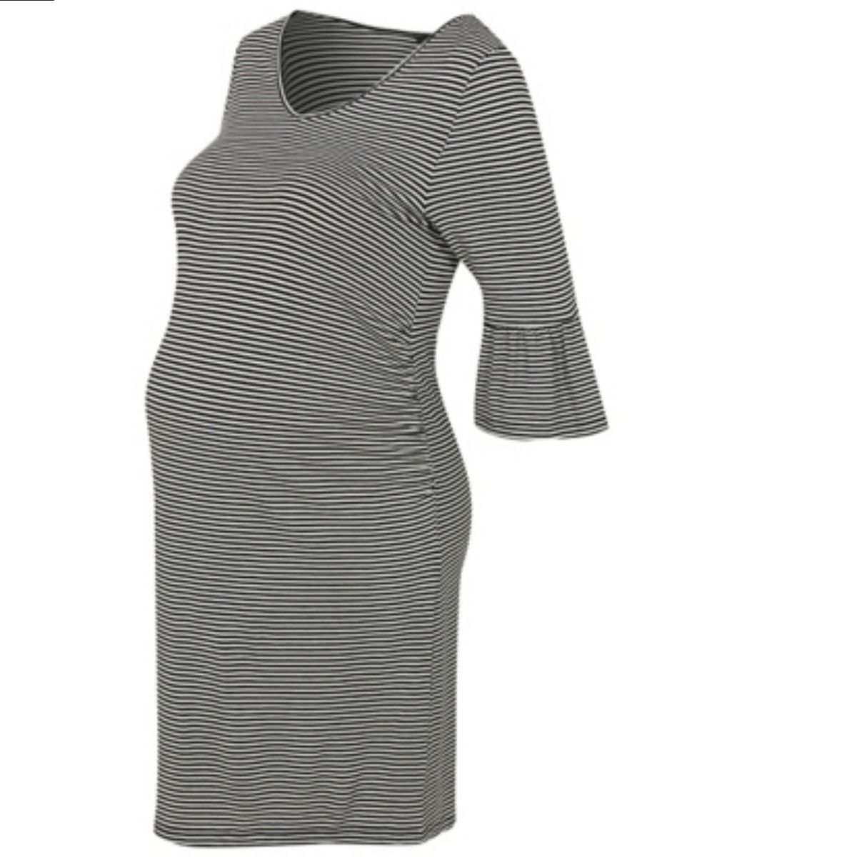 Black Striped Maternity Flare Sleeve Dress