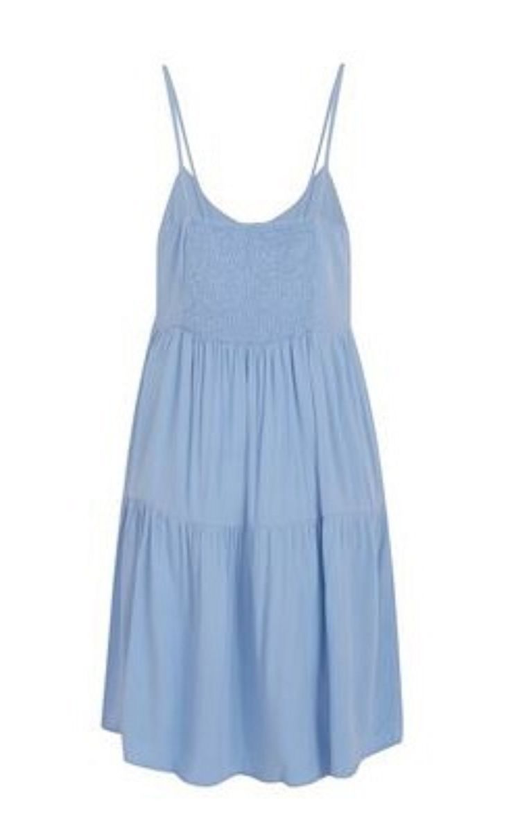 Scoop Neckline Pale Blue Strappy Tiered Mini Dress