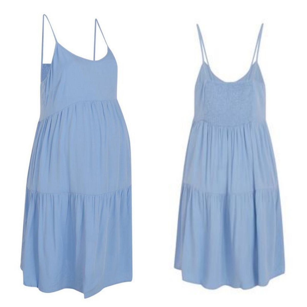 Scoop Neckline Pale Blue Strappy Tiered Mini Dress