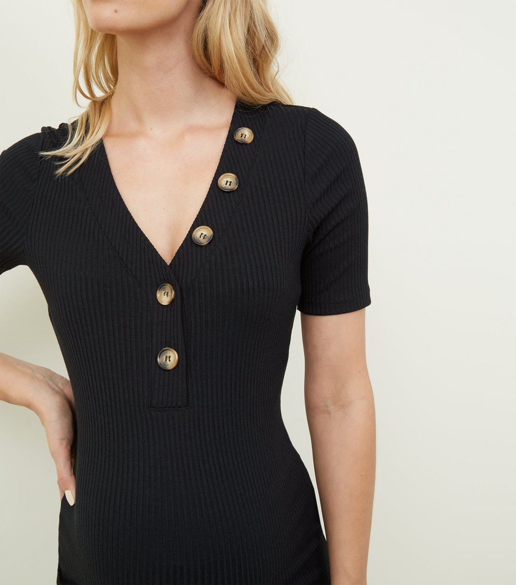 Button Down Vneckline Black Maternity Dress