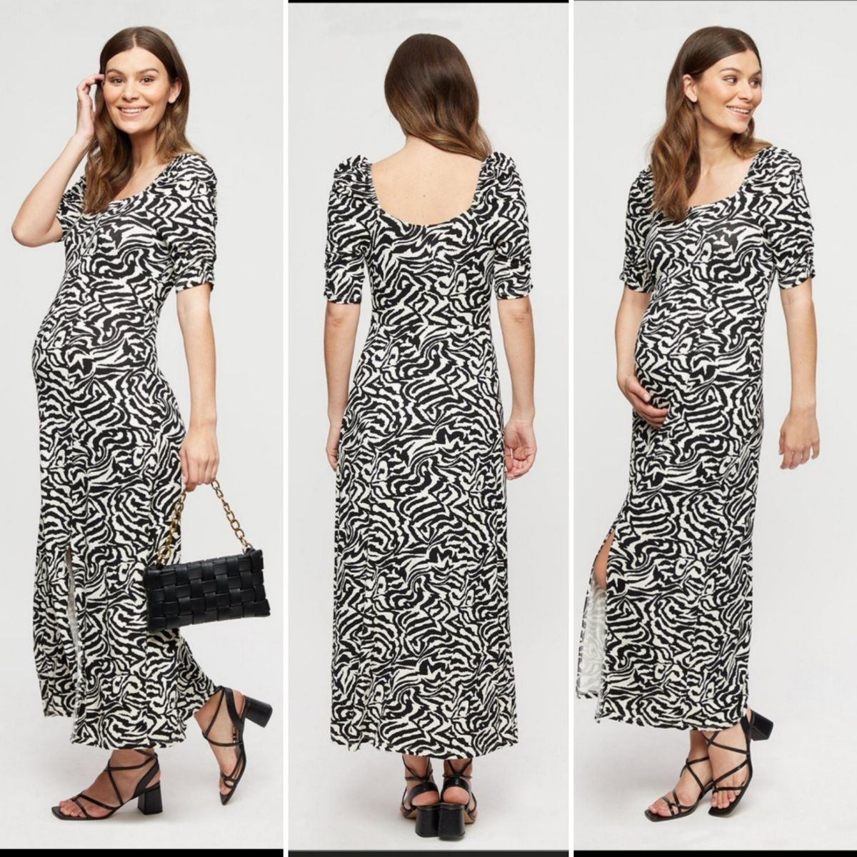 Short Sleeves Print Design Midi Split Maxi Maternity Dress