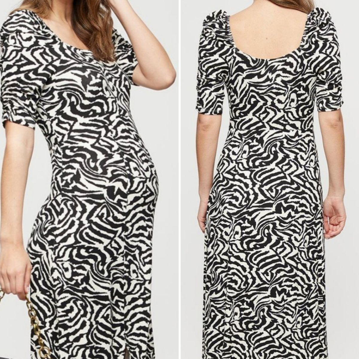 Short Sleeves Print Design Midi Split Maxi Maternity Dress